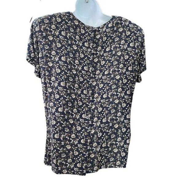 1990s Vintage Liz Claiborne Navy Floral Blouse Size 4 - Picture 3 of 6